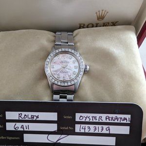 Rolex Oyster Pink Mother of Pearl women 24 mm diamond bezel